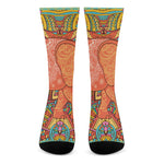 Indian Boho Hippie Elephant Print Crew Socks