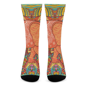 Indian Boho Hippie Elephant Print Crew Socks