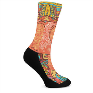 Indian Boho Hippie Elephant Print Crew Socks