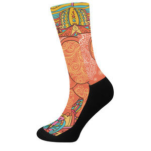 Indian Boho Hippie Elephant Print Crew Socks