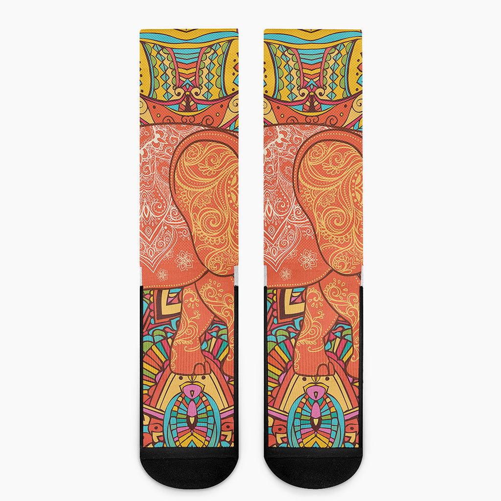 Indian Boho Hippie Elephant Print Crew Socks