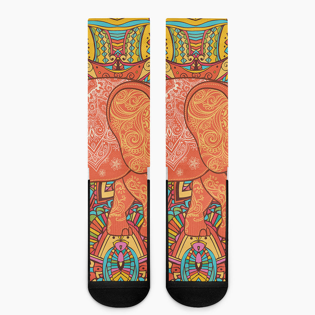 Indian Boho Hippie Elephant Print Crew Socks