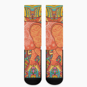 Indian Boho Hippie Elephant Print Crew Socks