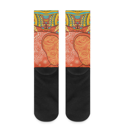 Indian Boho Hippie Elephant Print Crew Socks
