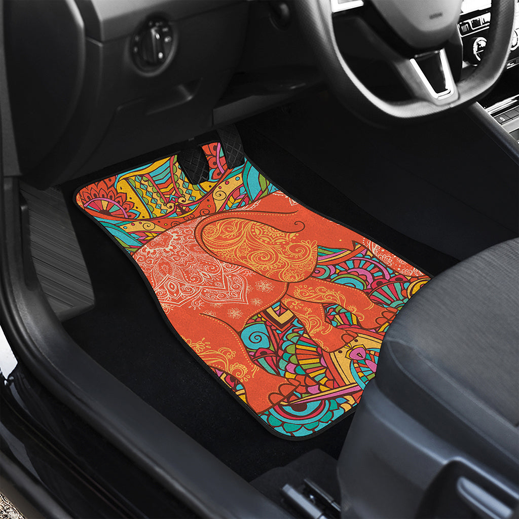 Indian Boho Hippie Elephant Print Front and Back Car Floor Mats