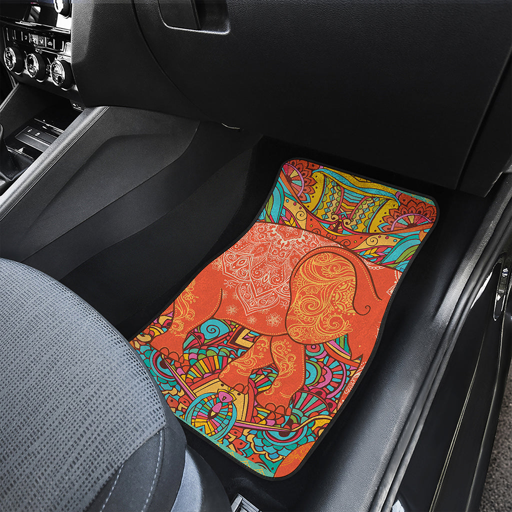 Indian Boho Hippie Elephant Print Front and Back Car Floor Mats