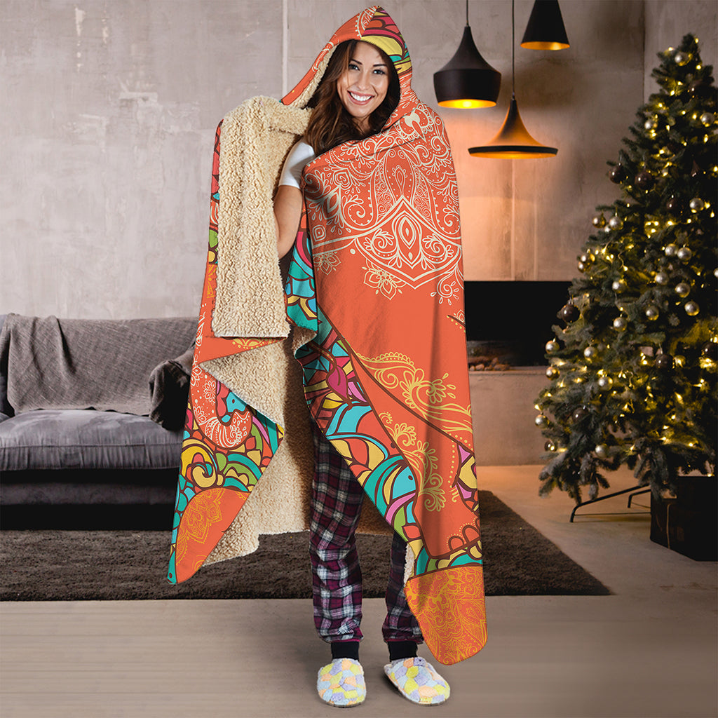 Indian Boho Hippie Elephant Print Hooded Blanket