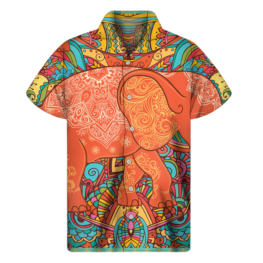 Indian Boho Hippie Elephant Print Men's Short Sleeve Shirt
