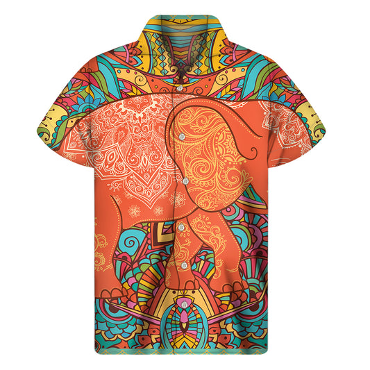 Indian Boho Hippie Elephant Print Men's Short Sleeve Shirt