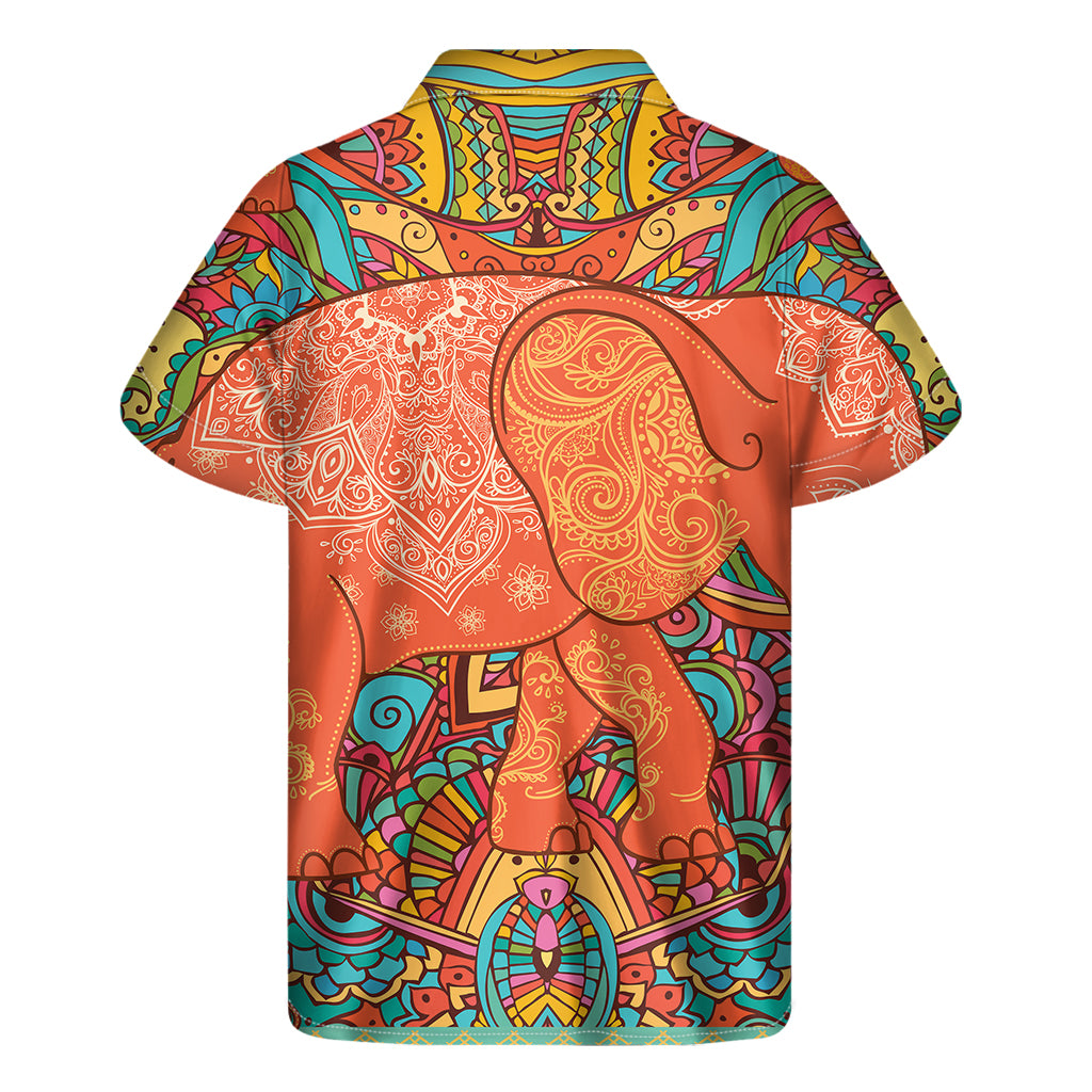 Indian Boho Hippie Elephant Print Men's Short Sleeve Shirt