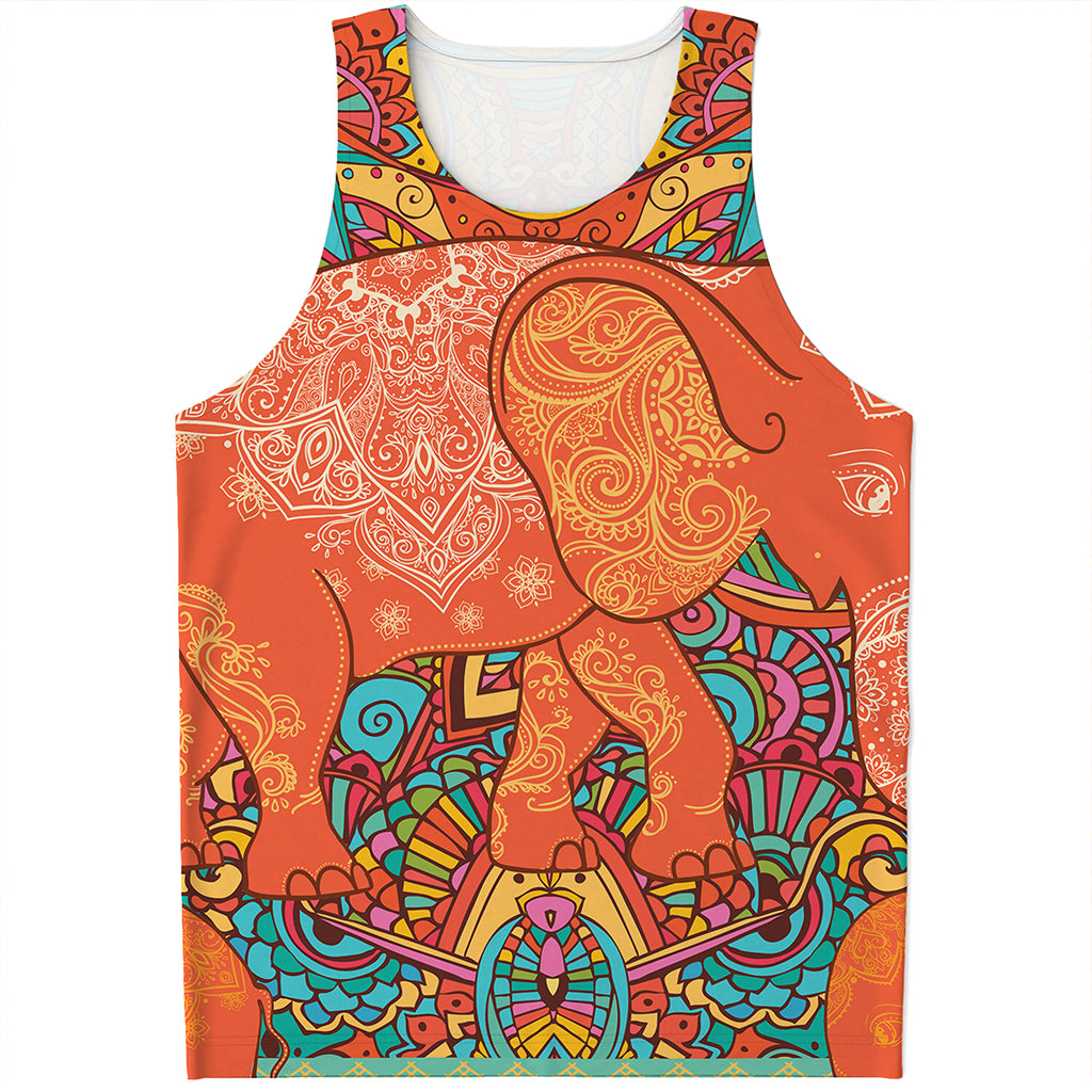 Indian Boho Hippie Elephant Print Men's Tank Top