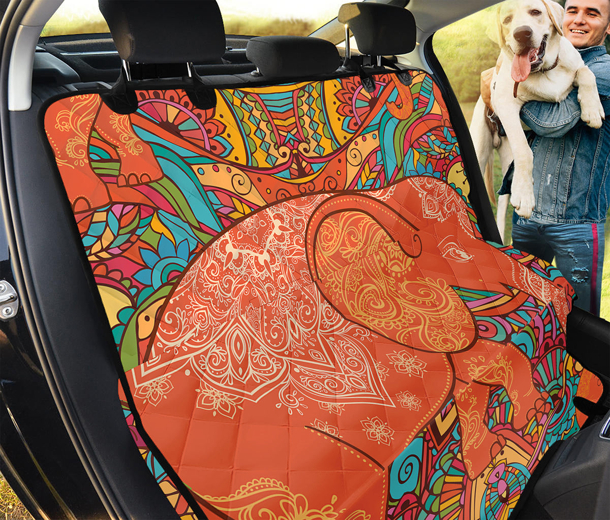 Indian Boho Hippie Elephant Print Pet Car Back Seat Cover