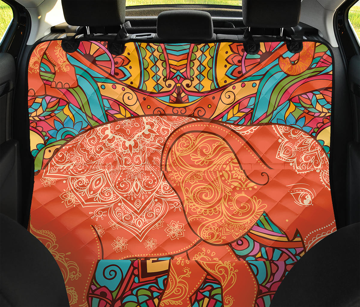 Indian Boho Hippie Elephant Print Pet Car Back Seat Cover