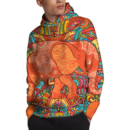 Indian Boho Hippie Elephant Print Pullover Hoodie