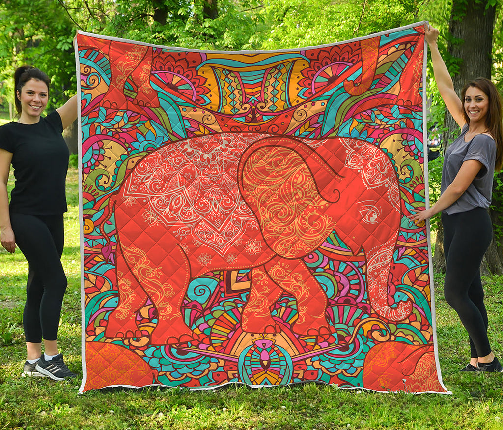 Indian Boho Hippie Elephant Print Quilt