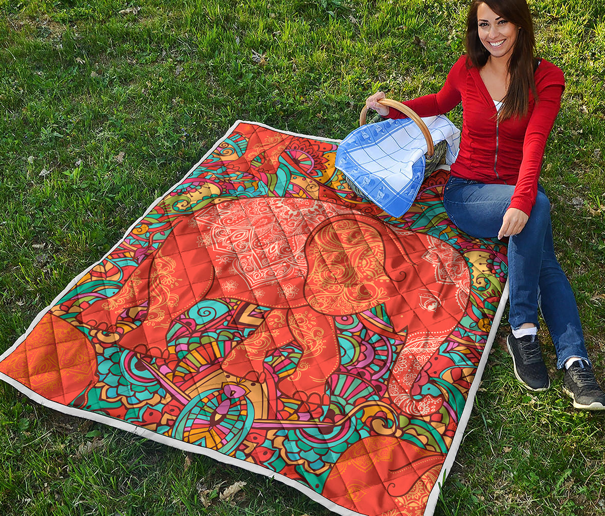 Indian Boho Hippie Elephant Print Quilt