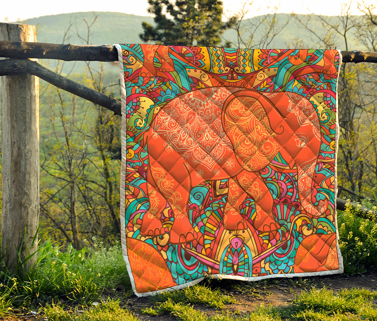 Indian Boho Hippie Elephant Print Quilt