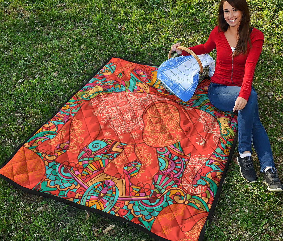 Indian Boho Hippie Elephant Print Quilt