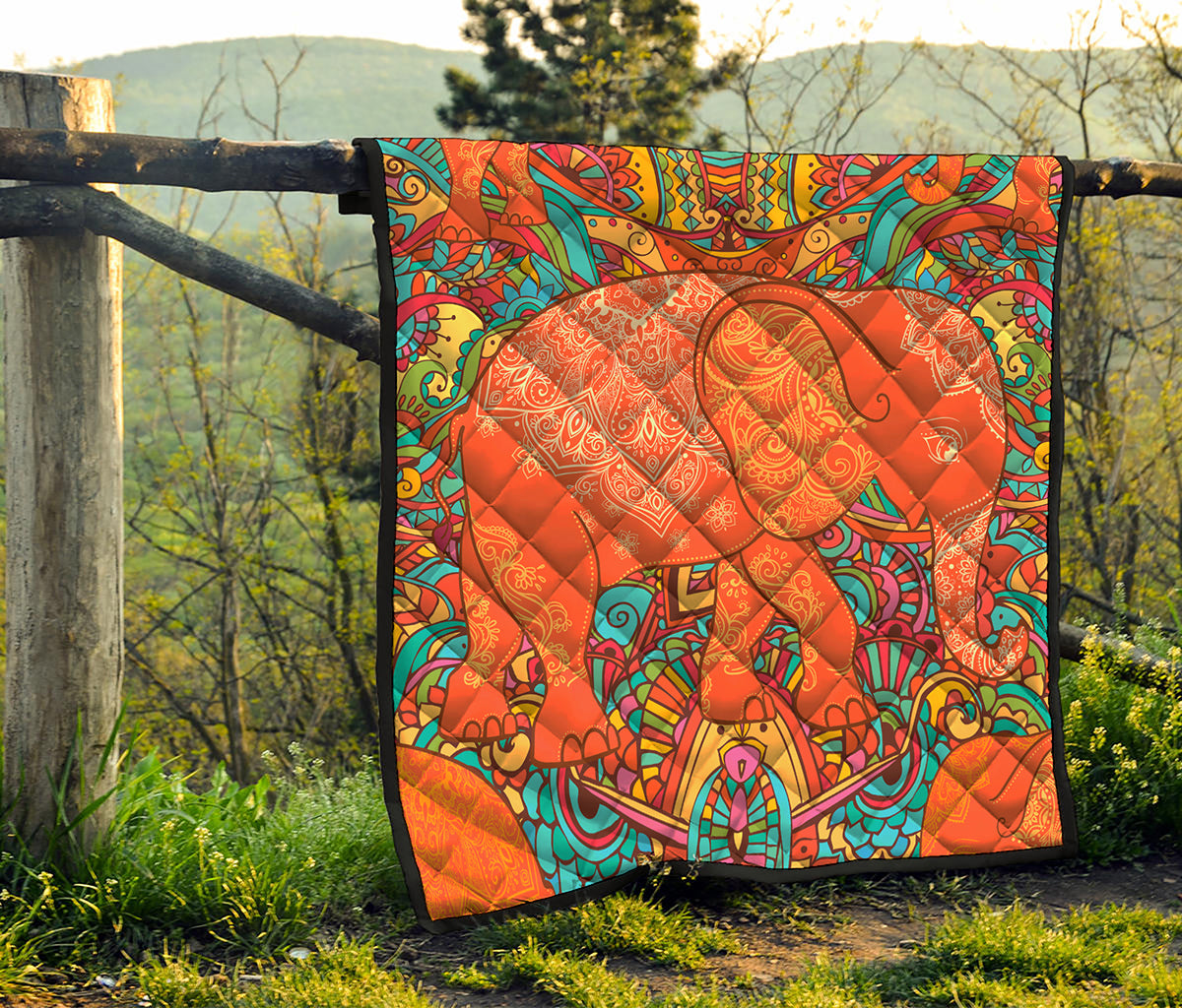 Indian Boho Hippie Elephant Print Quilt