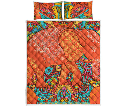 Indian Boho Hippie Elephant Print Quilt Bed Set