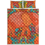 Indian Boho Hippie Elephant Print Quilt Bed Set