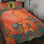 Indian Boho Hippie Elephant Print Quilt Bed Set