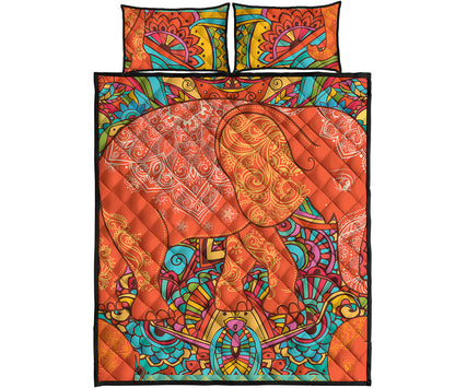 Indian Boho Hippie Elephant Print Quilt Bed Set