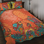 Indian Boho Hippie Elephant Print Quilt Bed Set