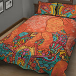 Indian Boho Hippie Elephant Print Quilt Bed Set