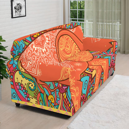Indian Boho Hippie Elephant Print Sofa Cover