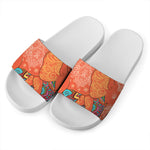 Indian Boho Hippie Elephant Print White Slide Sandals