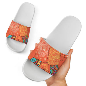 Indian Boho Hippie Elephant Print White Slide Sandals