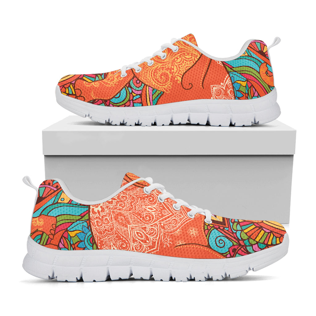 Indian Boho Hippie Elephant Print White Sneakers