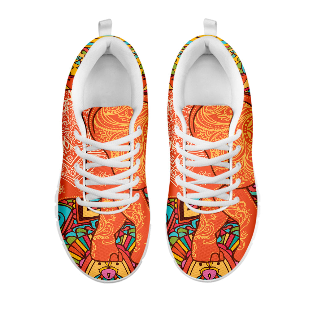 Indian Boho Hippie Elephant Print White Sneakers