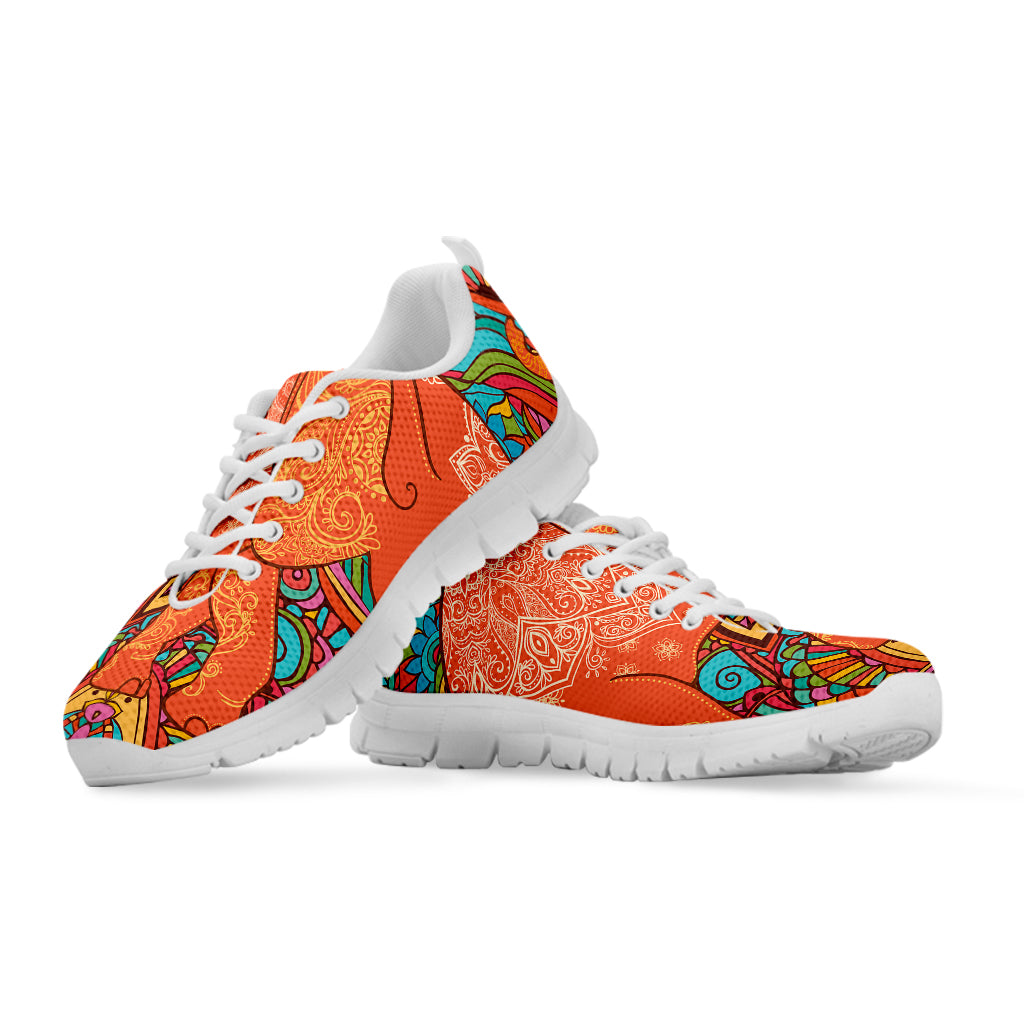 Indian Boho Hippie Elephant Print White Sneakers