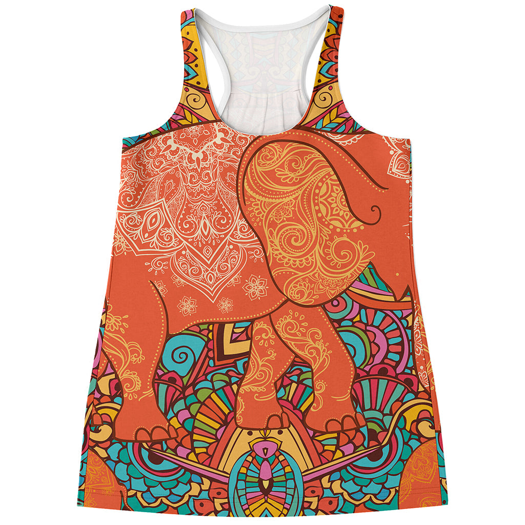 Indian Boho Hippie Elephant Print Women's Racerback Tank Top