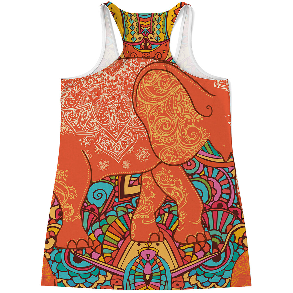 Indian Boho Hippie Elephant Print Women's Racerback Tank Top