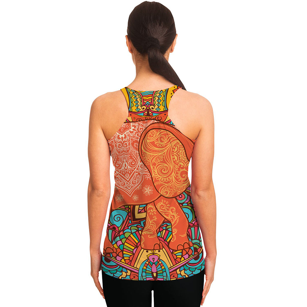 Indian Boho Hippie Elephant Print Women's Racerback Tank Top