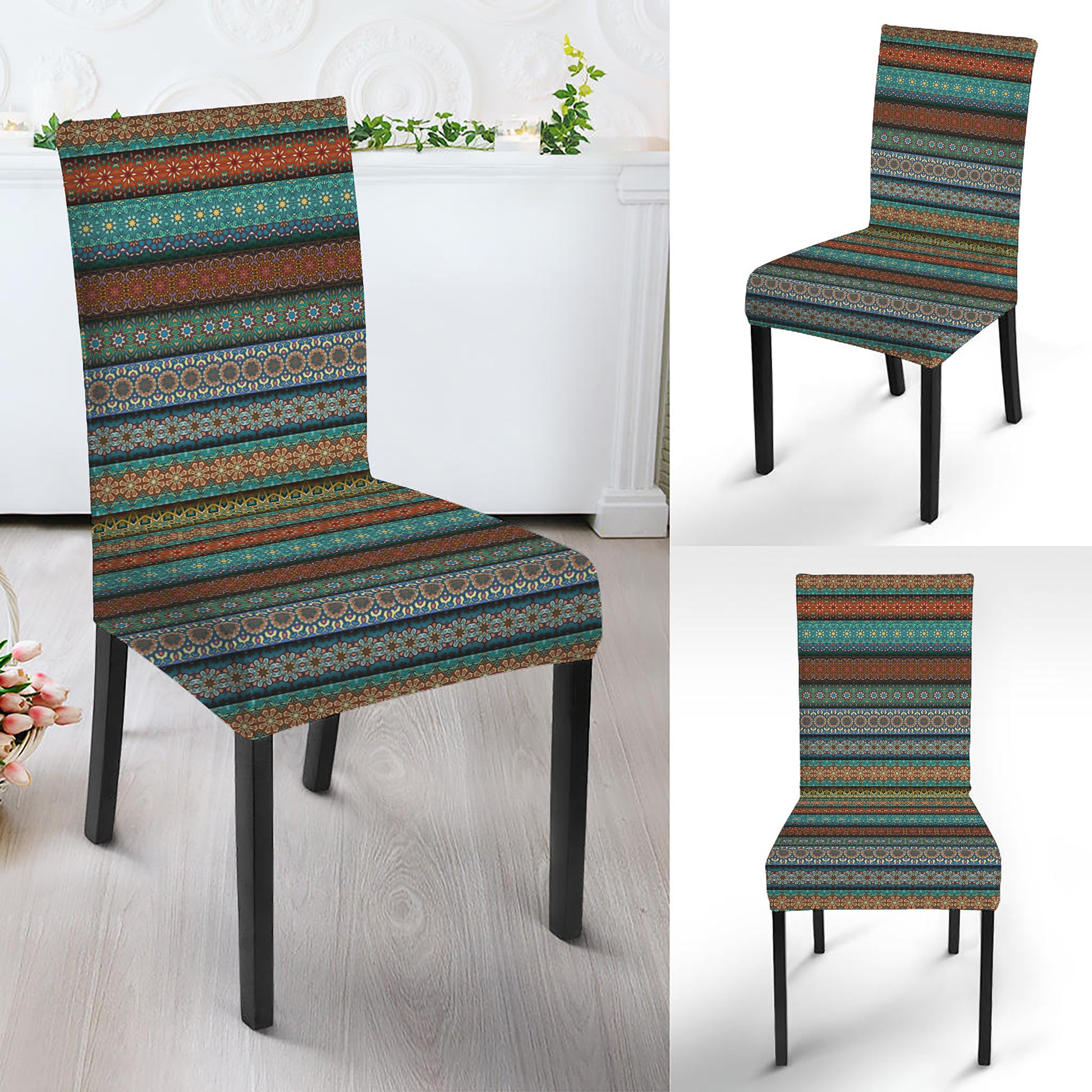 Indian Ethnic Pattern Print Dining Chair Slipcover