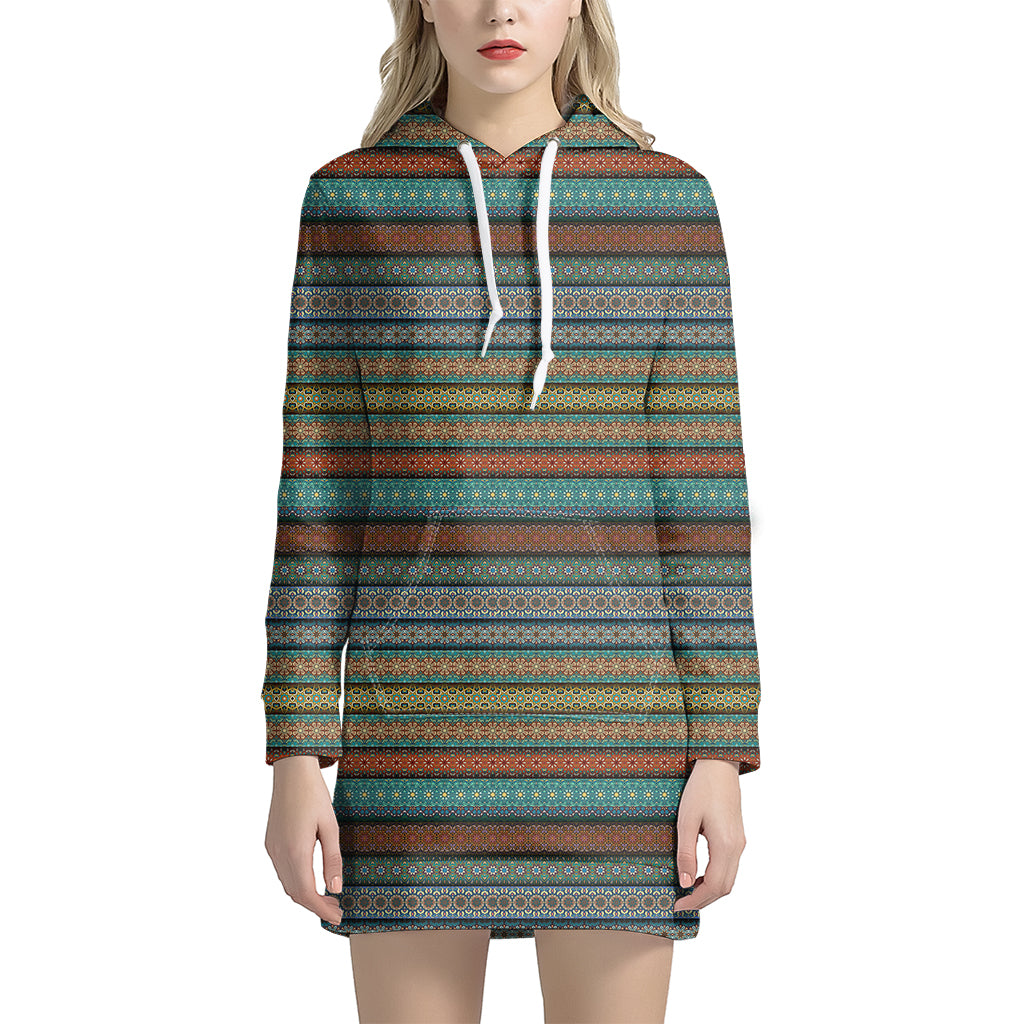 Indian Ethnic Pattern Print Hoodie Dress