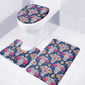 Indian Floral Elephant Pattern Print 3 Piece Bath Mat Set