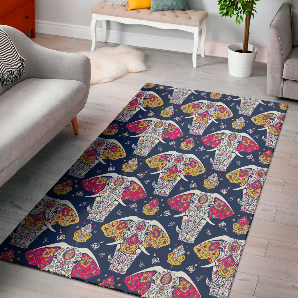 Indian Floral Elephant Pattern Print Area Rug