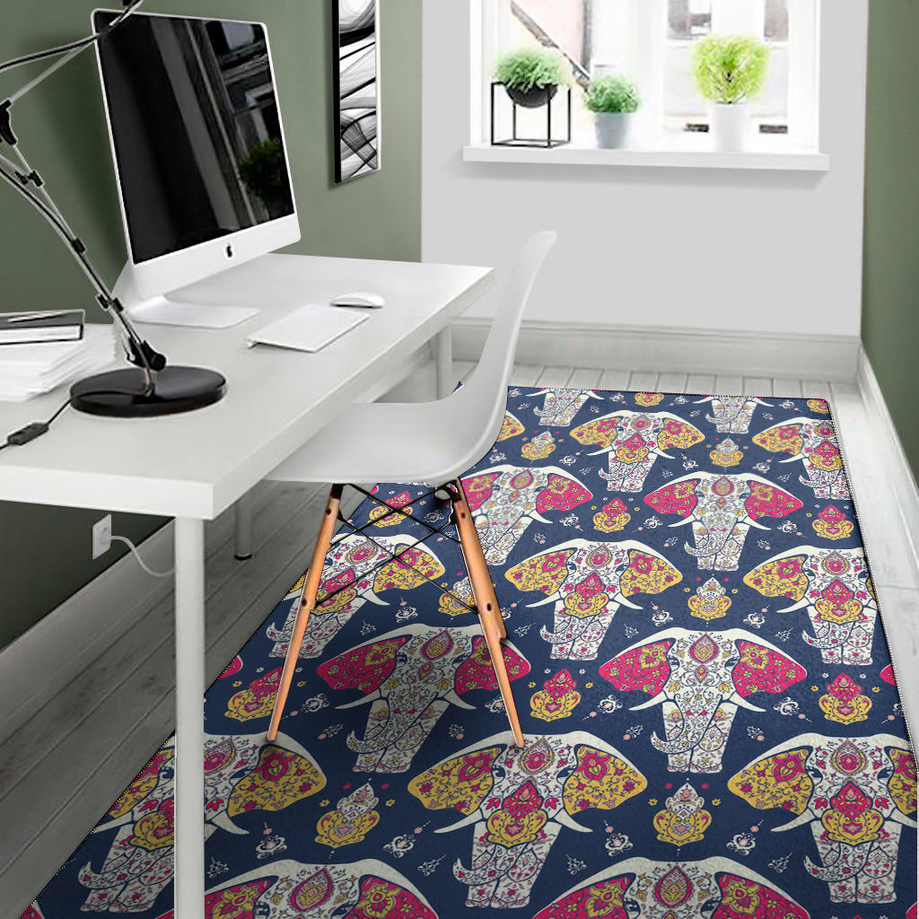 Indian Floral Elephant Pattern Print Area Rug