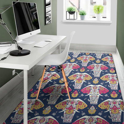 Indian Floral Elephant Pattern Print Area Rug