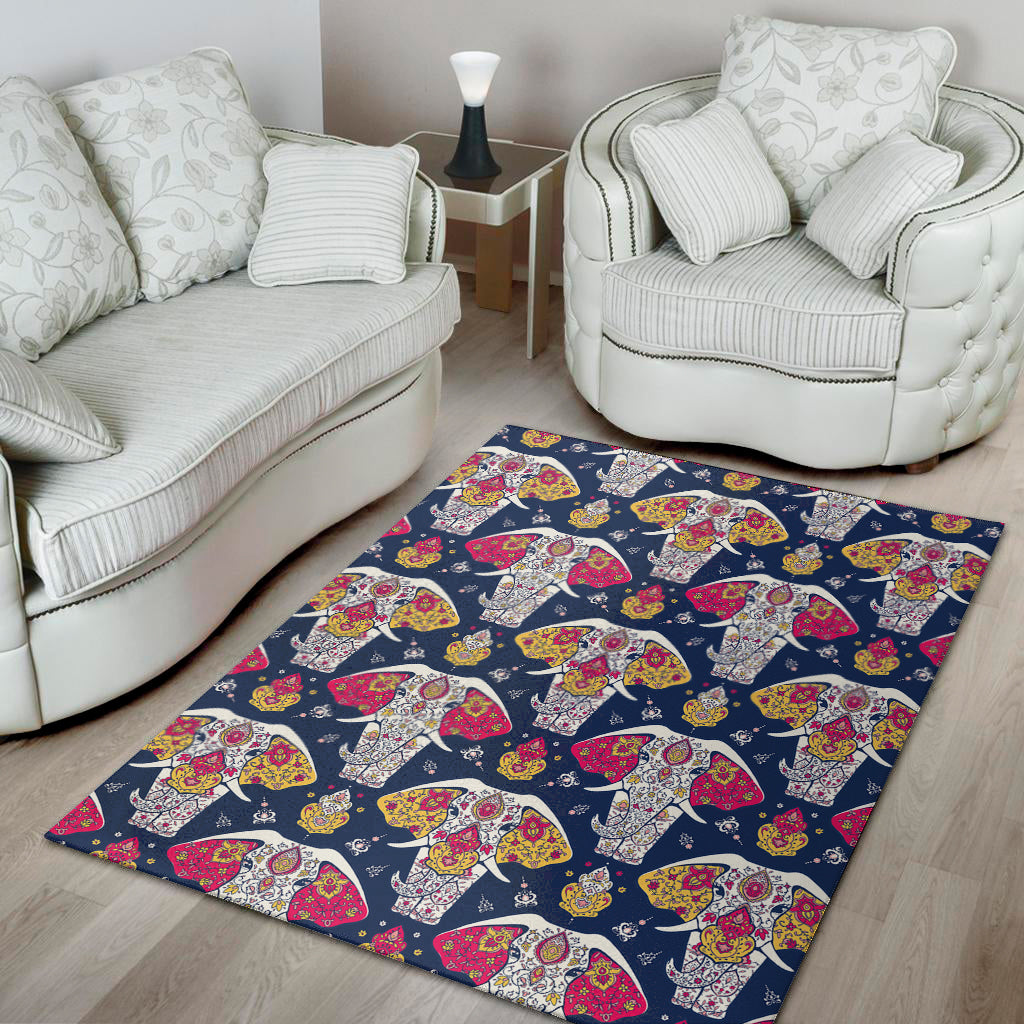 Indian Floral Elephant Pattern Print Area Rug