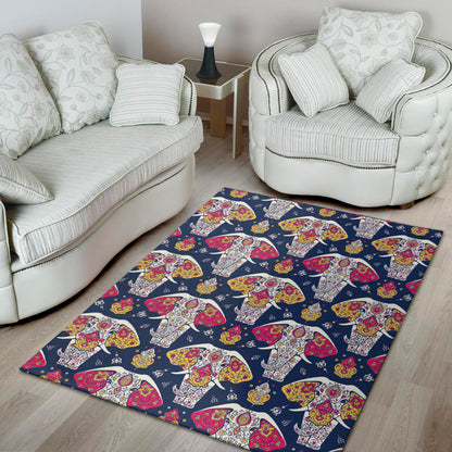Indian Floral Elephant Pattern Print Area Rug