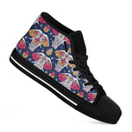 Indian Floral Elephant Pattern Print Black High Top Shoes