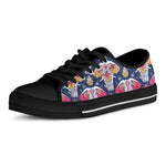 Indian Floral Elephant Pattern Print Black Low Top Shoes