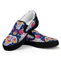 Indian Floral Elephant Pattern Print Black Slip On Sneakers
