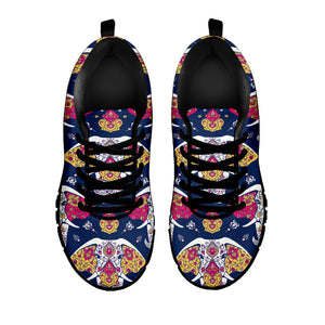 Indian Floral Elephant Pattern Print Black Sneakers